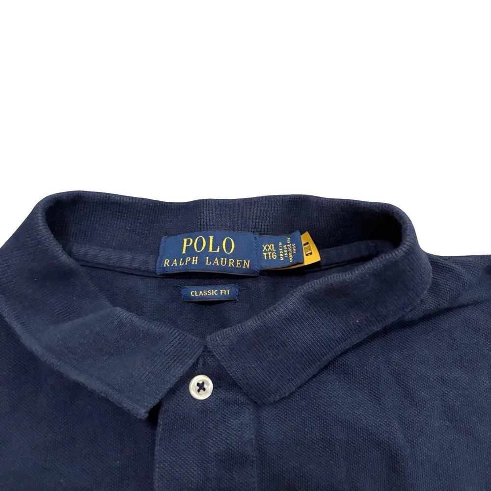 Polo Ralph Lauren Mens XXL Navy Blue Multi Color Striped Classic Fit Polo Shirt